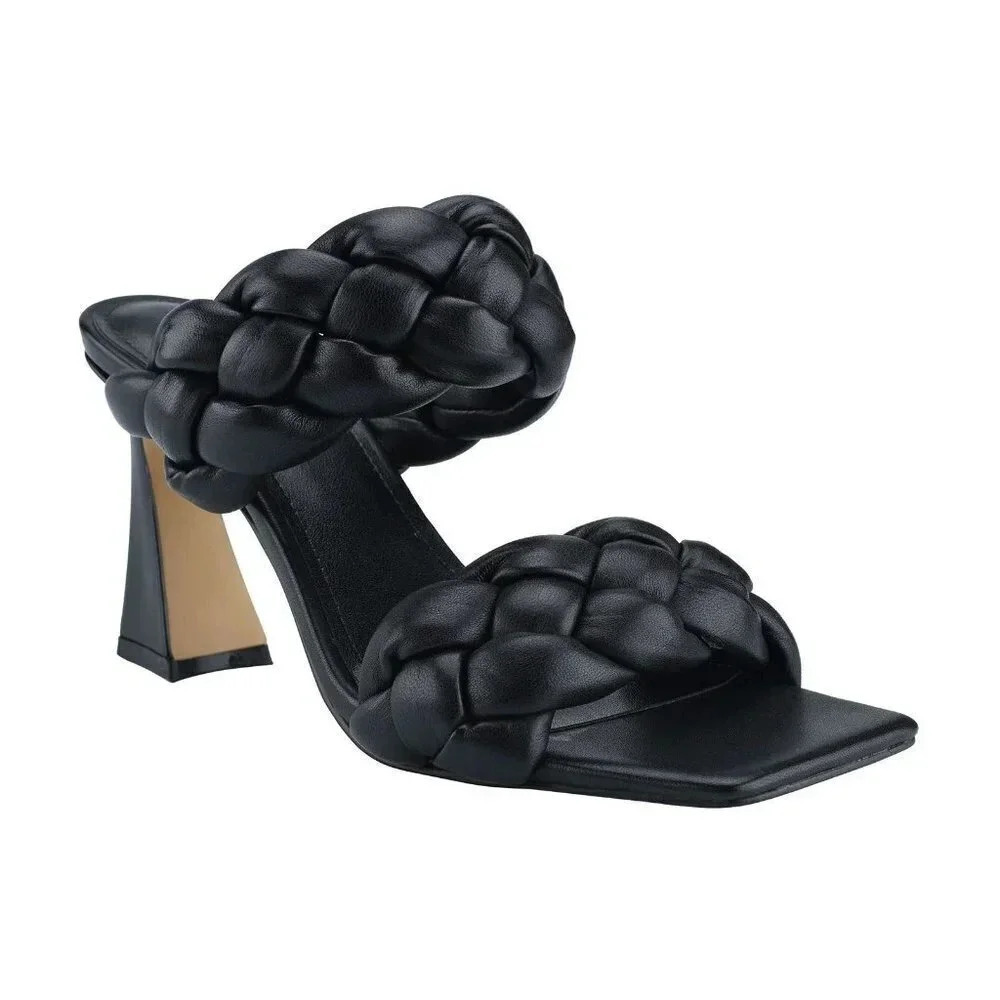 NIB Marc Fisher Hammy Braided Leather Heeled Sandals Black Size 6.5 (MSRP $165)